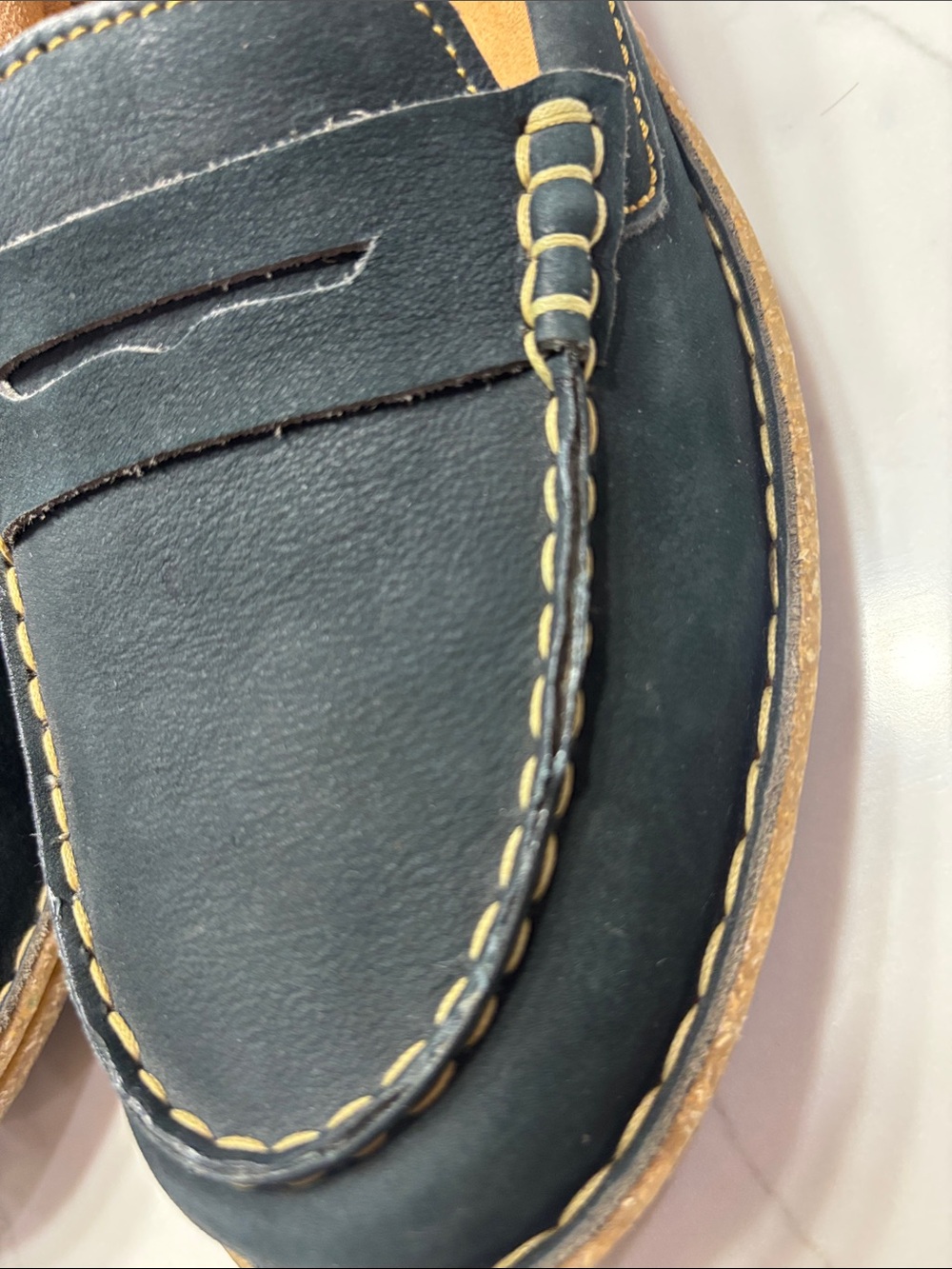 Born NAVY BLUE Suede Penny Loafers with Contrast Stitching - Picture 15 of 15